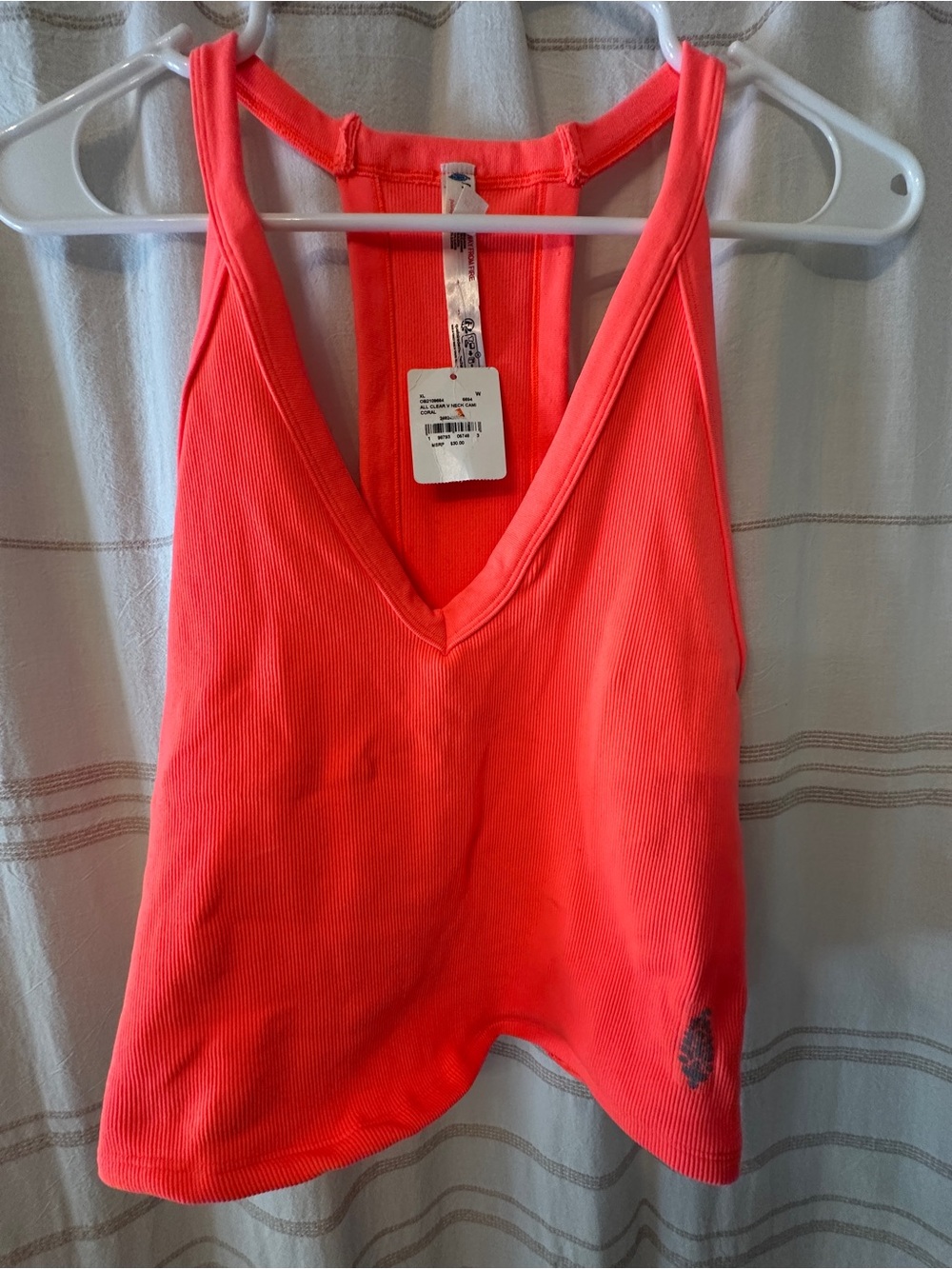 NWT Free People All Clear v neck cami in Neon Coral (XL)